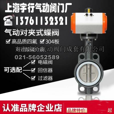 AT气动四氟蝶阀304板阀门DN40 dn50 65 80 100 dn150 