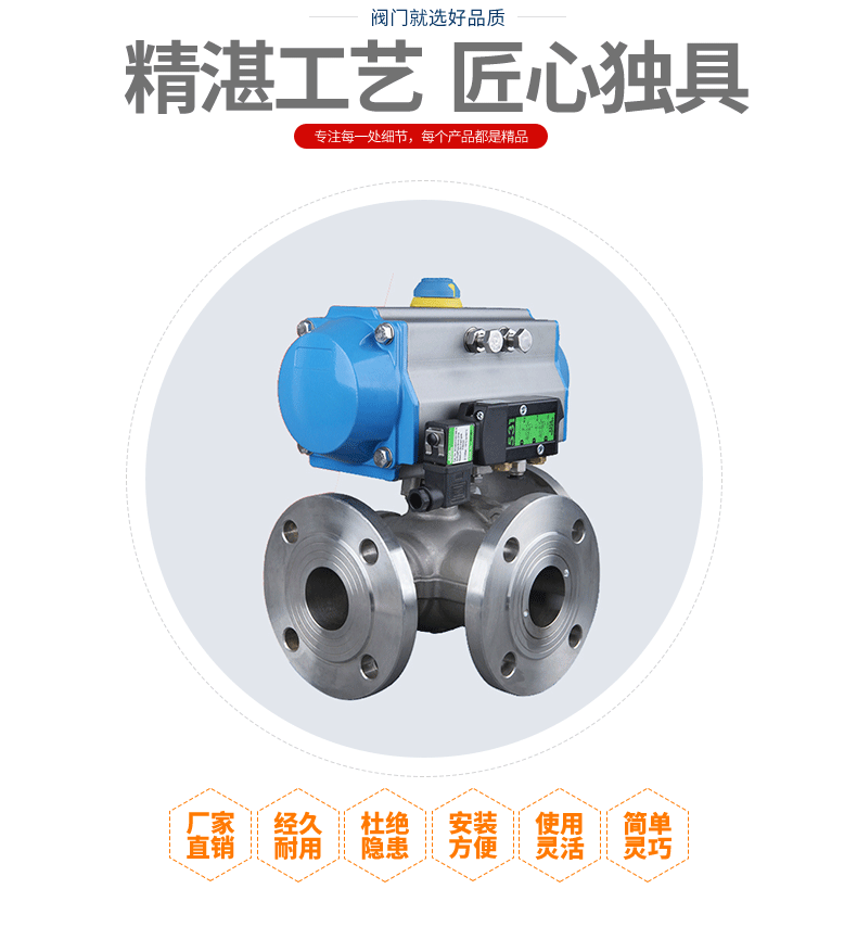 厂家直销气动三通法兰球阀 管道L型T型三通球阀 Q644F不锈钢阀门(图1)