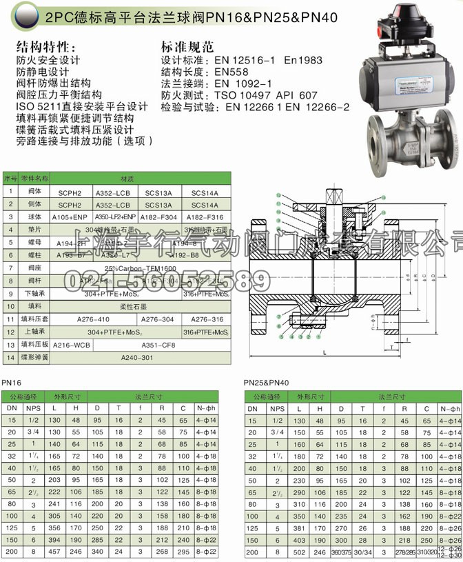 2PC气动高平台德标法兰球阀PN16&PN25&PN40(图1)