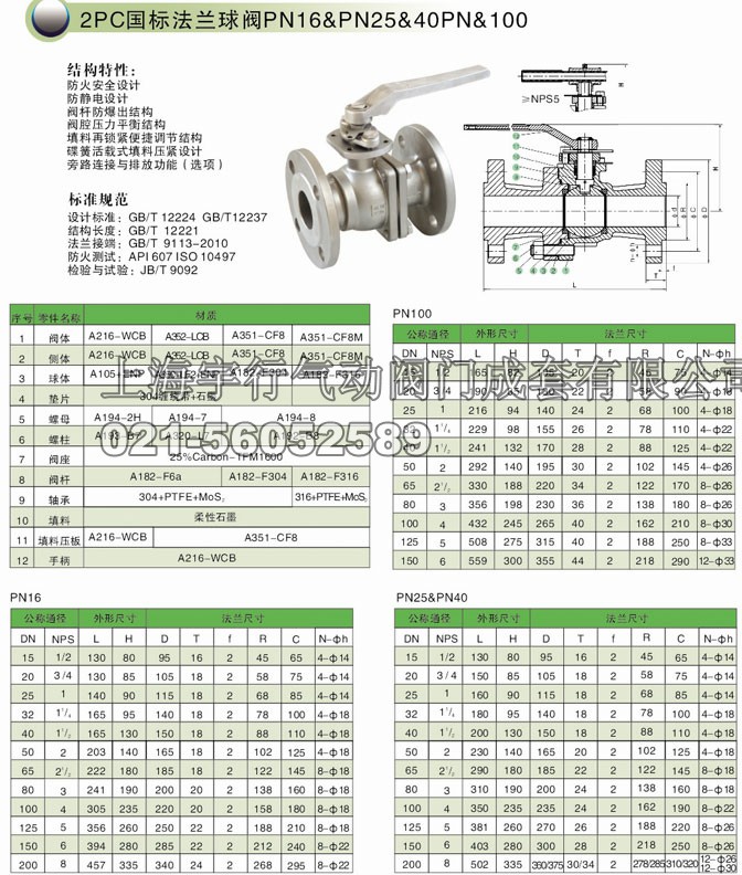 2PC地平台国标法兰球阀Q41F-PN16&25&40&100(图1)