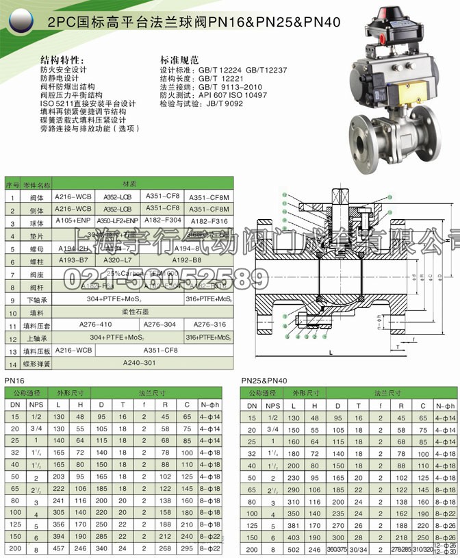 2PC气动国标高平台法兰球阀Q641FPN16&PN25&PN40(图1)