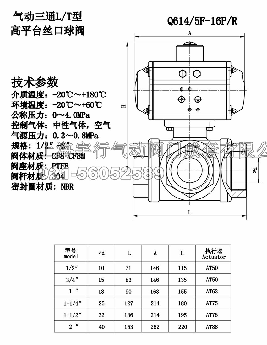 气动三通内螺纹球阀Q614F/Q615F(图1)