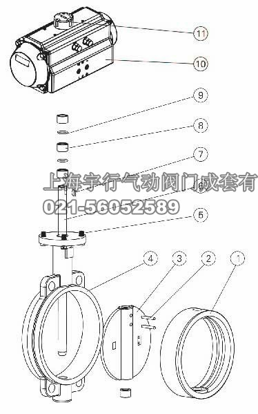 D671F气动衬四氟对夹式蝶阀(图1)
