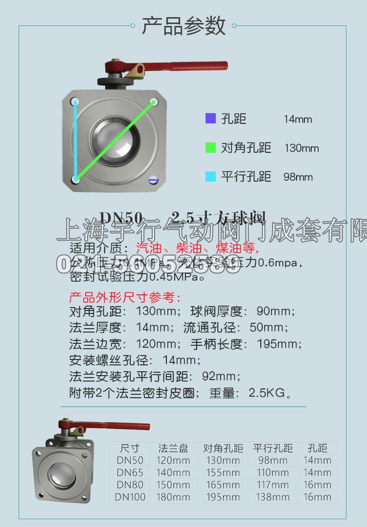 DN50/2寸油罐车球阀铝合金直通球阀方球阀加油站洒水车配件阀门(图3)